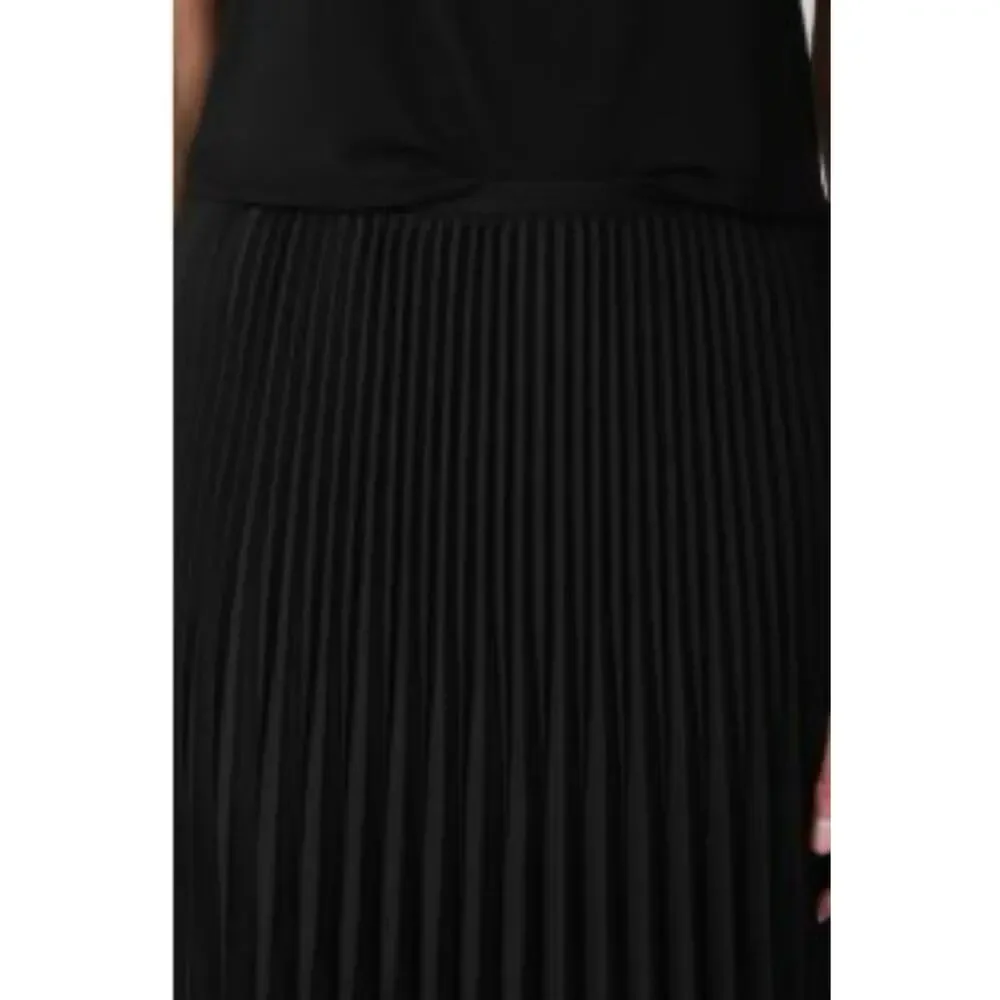 NEW Large Eileen Fisher BLACK Pleated Wool Silk Blend Midi Skirt stretch pullon